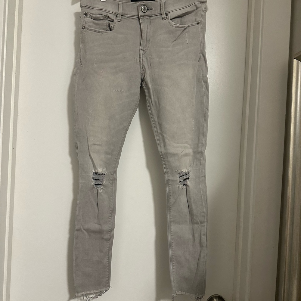 Express Light Gray Ripped Skinny Jeans